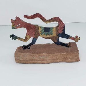 Southwest Enamel Metal Sandstone Cat Decor Paperweight